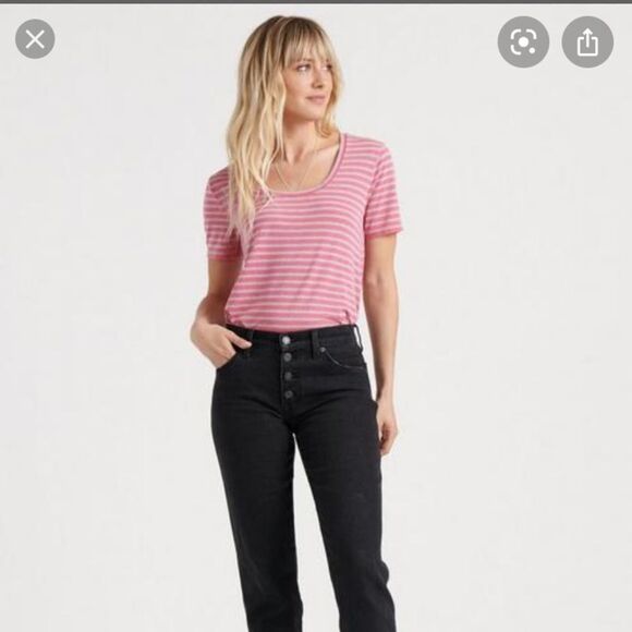 Lucky Brand SCOOP NECK STRIPED TEE New without Tag - Picture 1 of 6